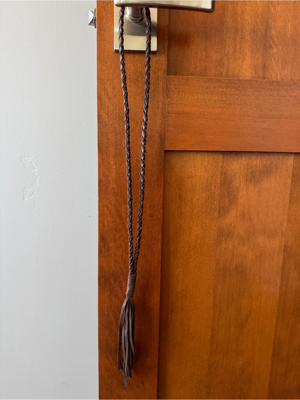 Brown Braided Leather Tassel Necklace